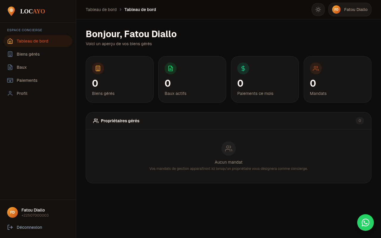 Tableau de bord concierge