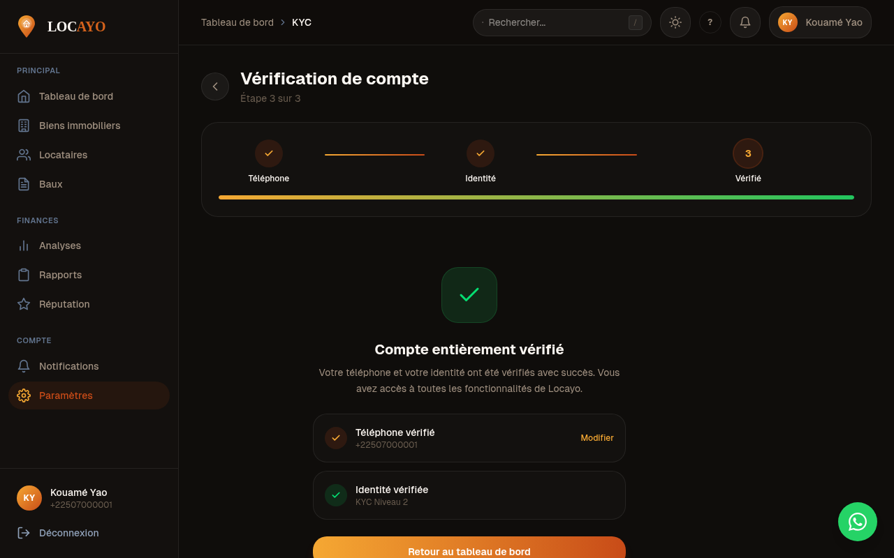 Verification d'identite sur Locayo