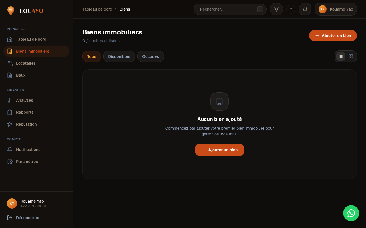 Liste des biens immobiliers