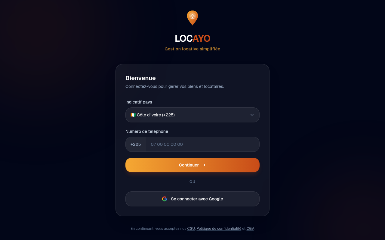 Page de connexion Locayo